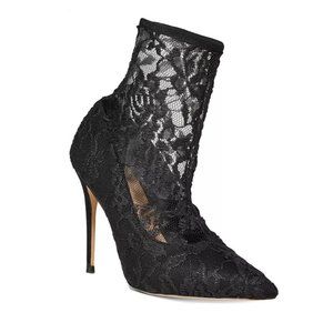 Aldo HALLE Pointed Toe Black Floral Lace Heels - Sock Pumps Size 8